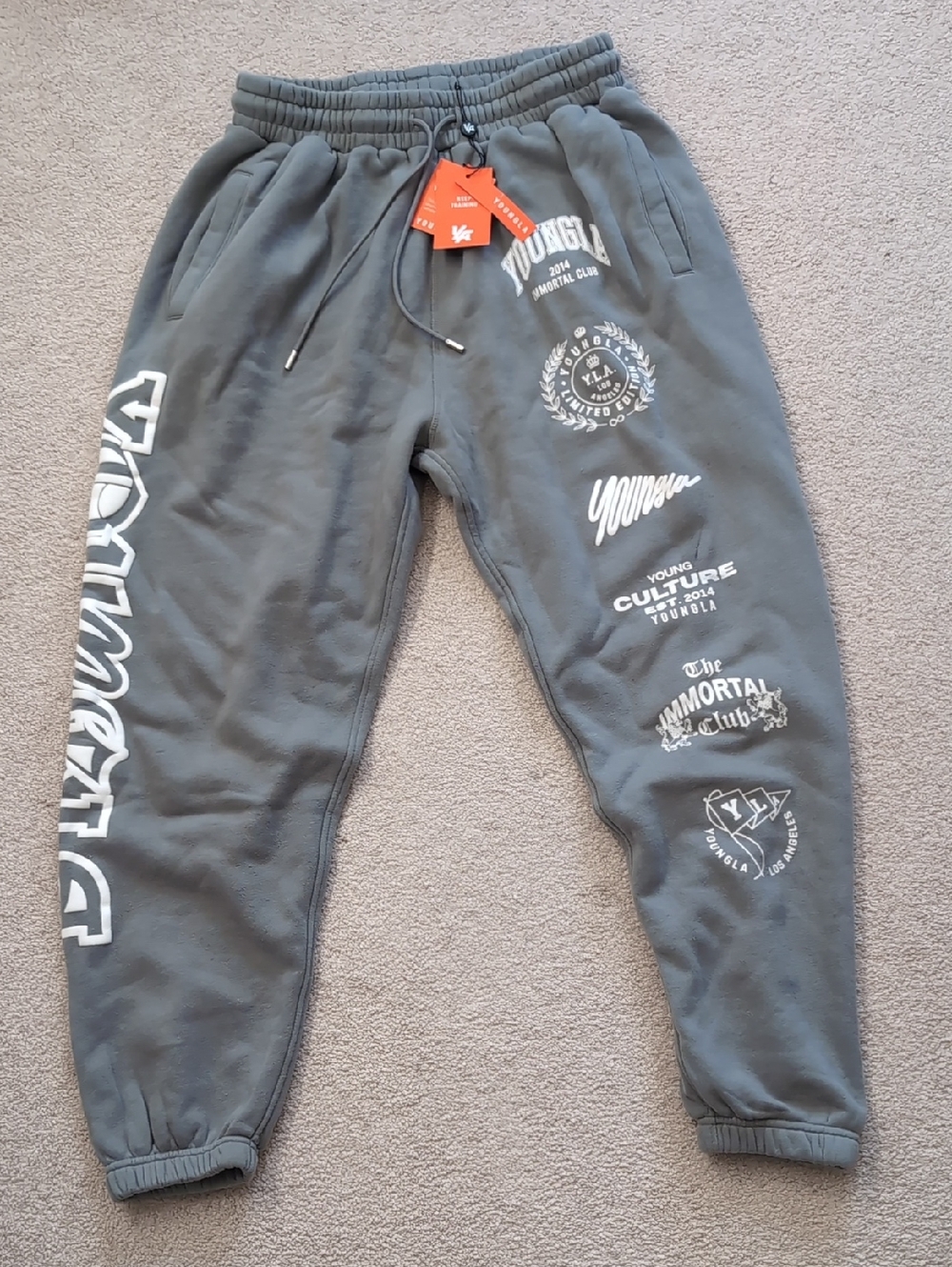 YoungLA Gray Sweatpants Joggers with White Logos
